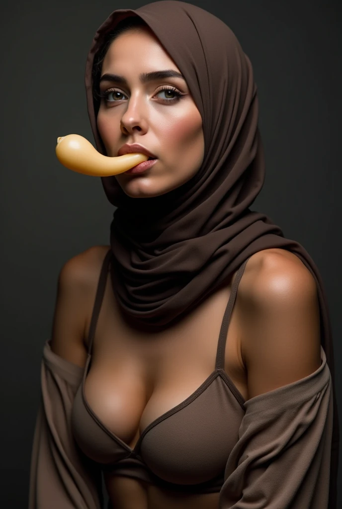 Naked Arab woman in hijab with big tits sucking a penis