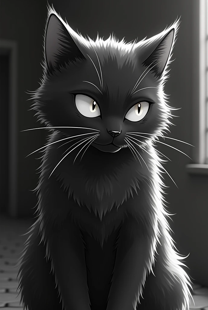 (photorealism:1.2), schrodinger's cat anime black and white