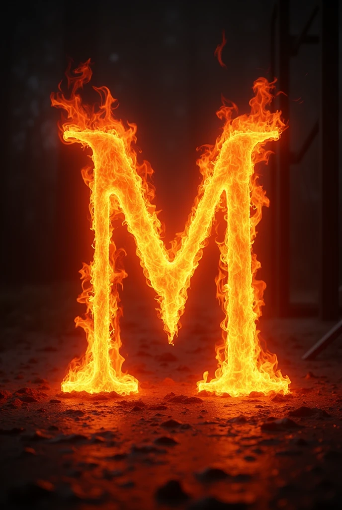 The letter M in the shape of fire