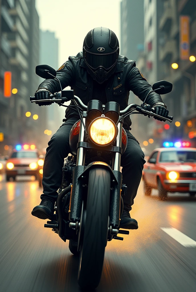 CHAT, CREATE A COVER FOR ME ABOUT FACTION GAME, BANDIT ON A MOTORCYCLE "HORNET", ESCAPING FROM THE POLICE, brazil, 20% realisitic. I WANT A WELL MADE COVER, tall quality, gpt, well-crafted, escaping from the Brazilian police...