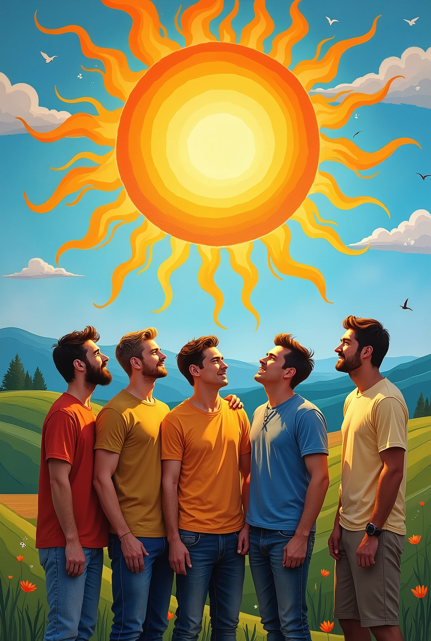 Mural the 5 men best friend look at the sun 