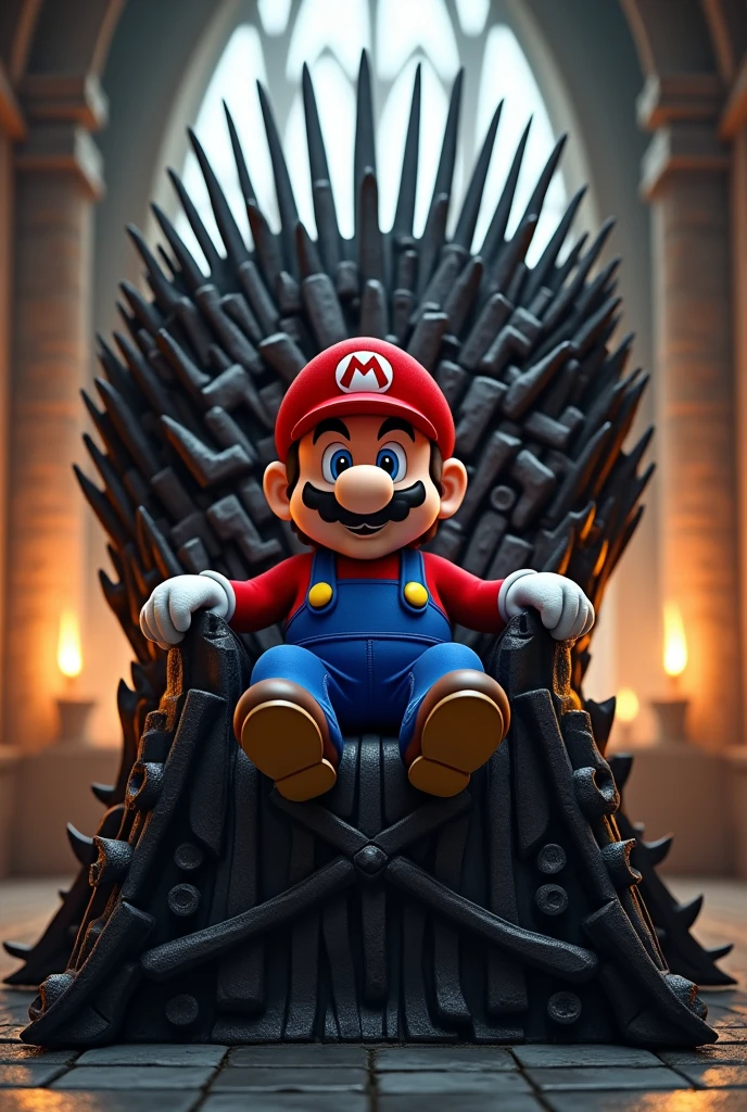 Super mario sitting on the iron throne 