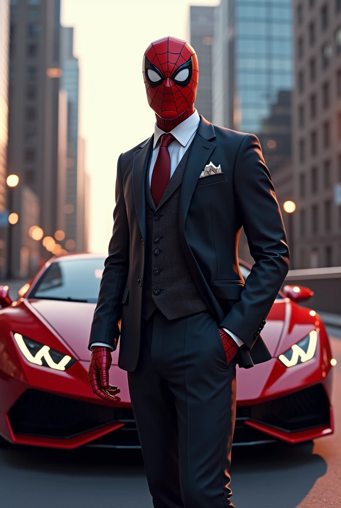 Spiderman millionaire with a Lamborghini