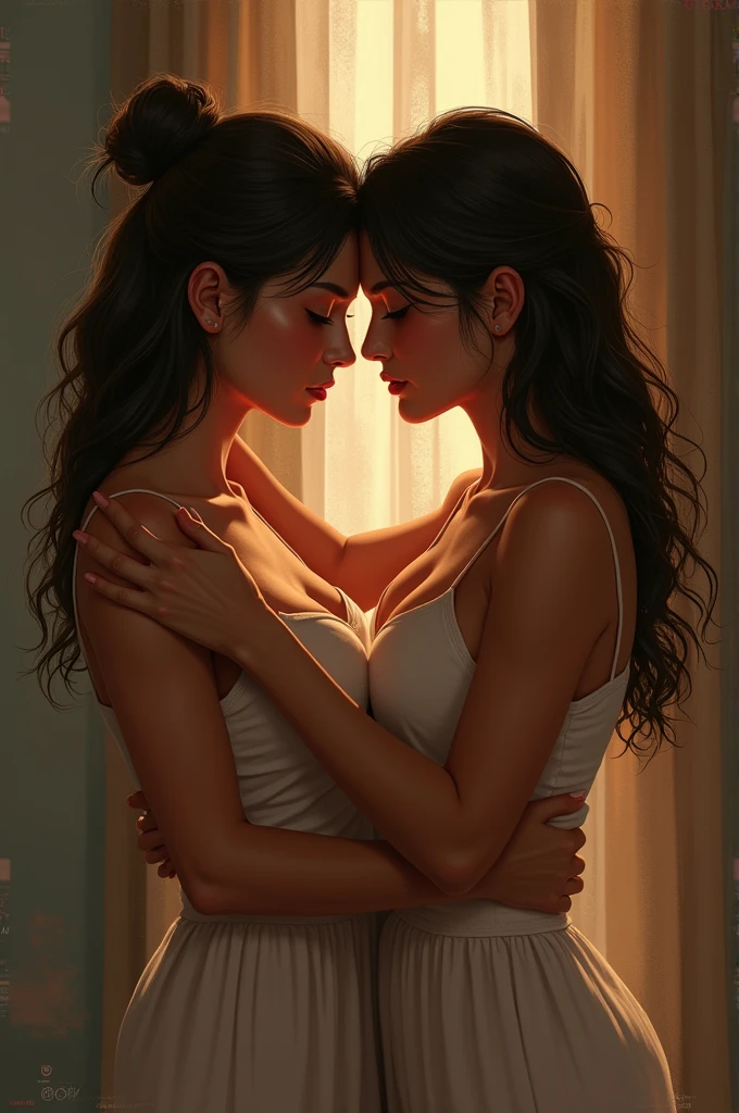 Two women kissing passionately