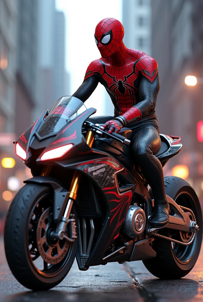 Millionaire Spiderman on a very expensive motorcycle