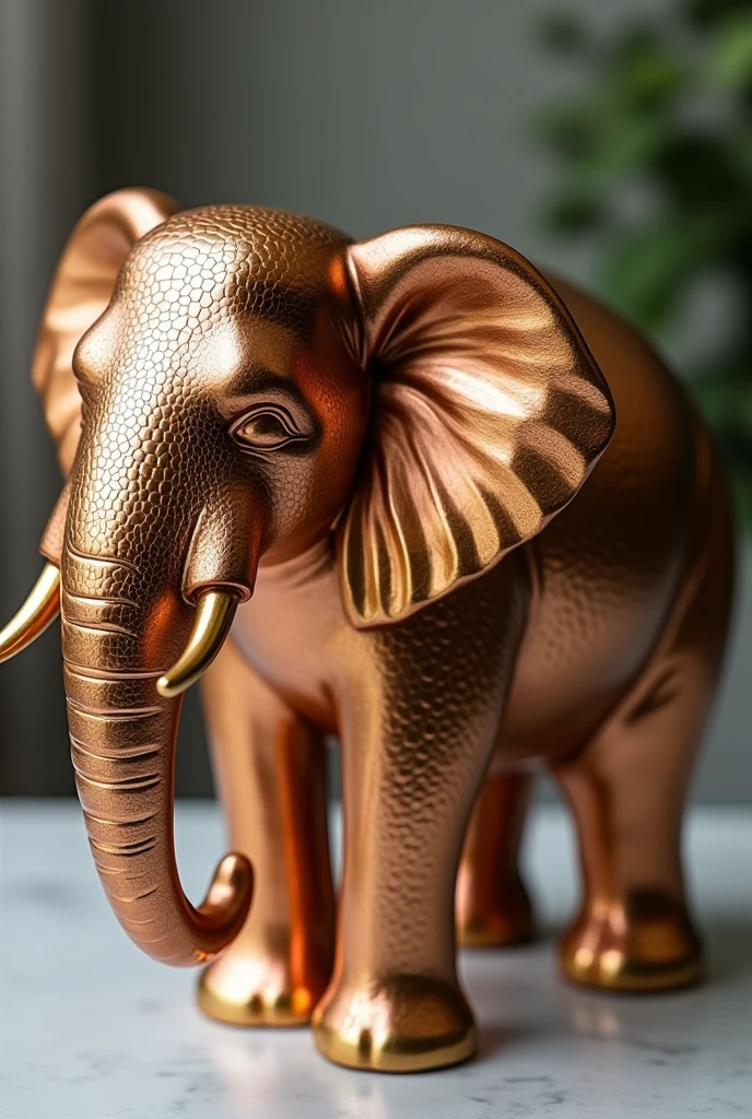 Elephant show piece made of ceramic copper color and gold touch side view