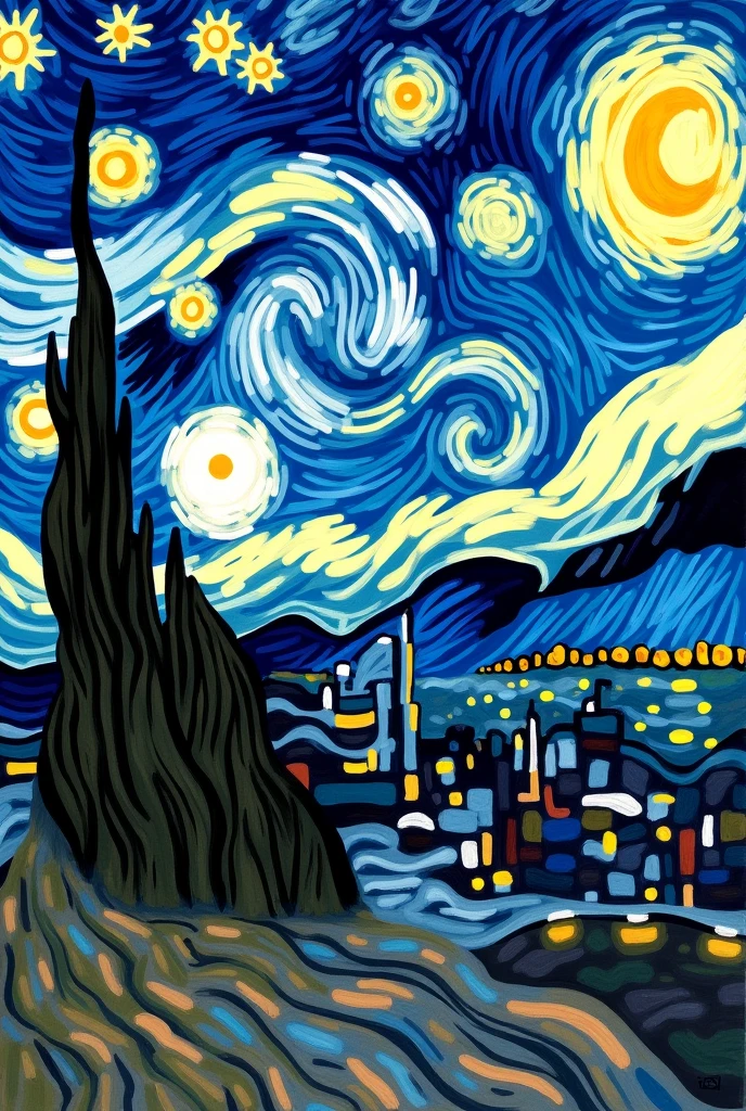 Drawing of the shigella bacteria along with the starry night