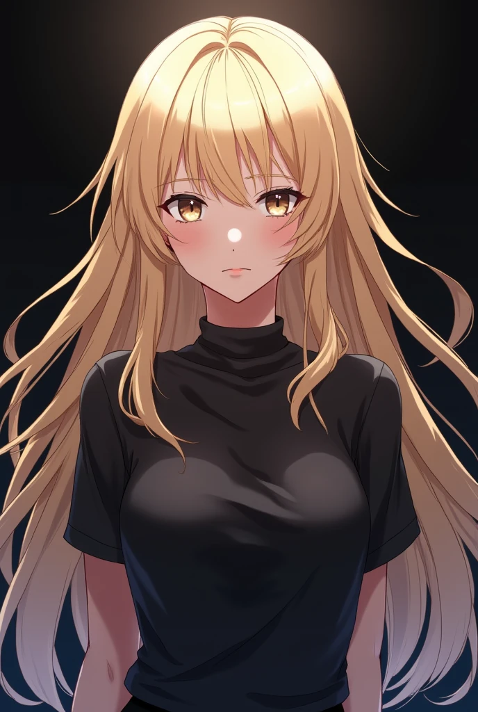 Female anime character blonde hair black shirt black