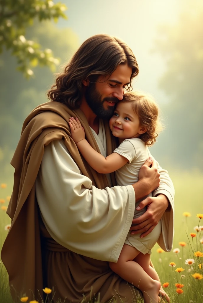 Jesus giving a hug to a  