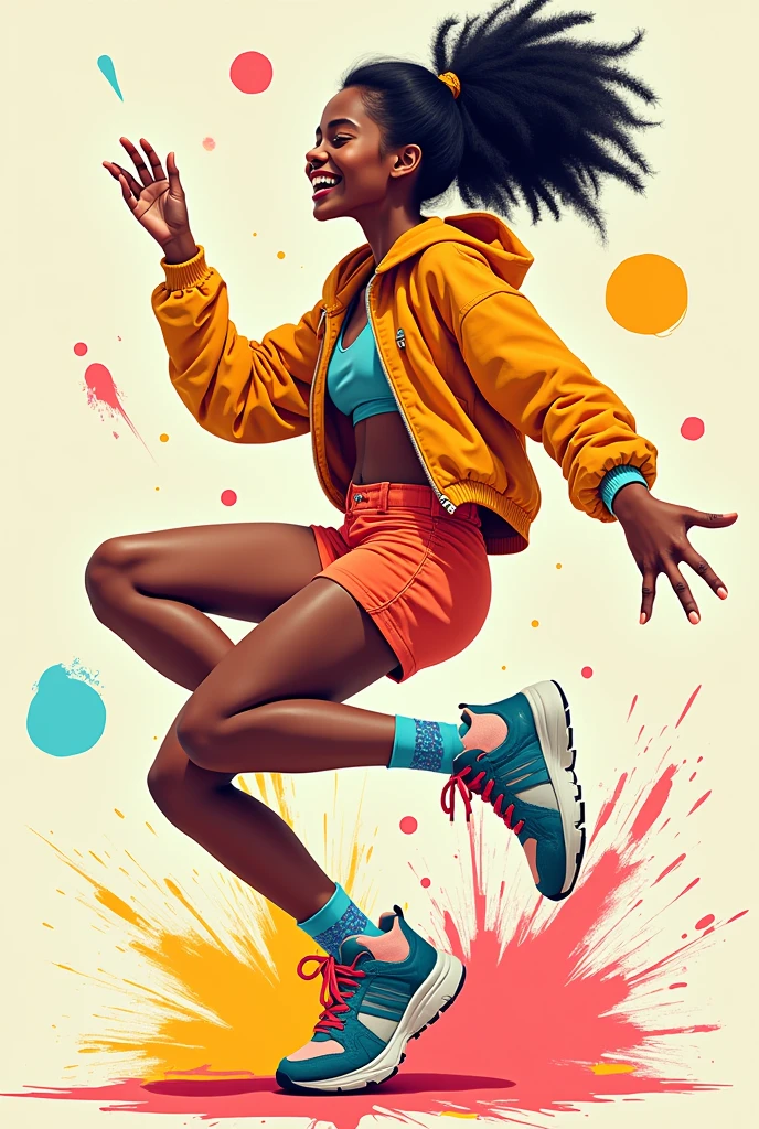 person with only one leg, wearing only one Nike shoe, with a colorful and fun background.