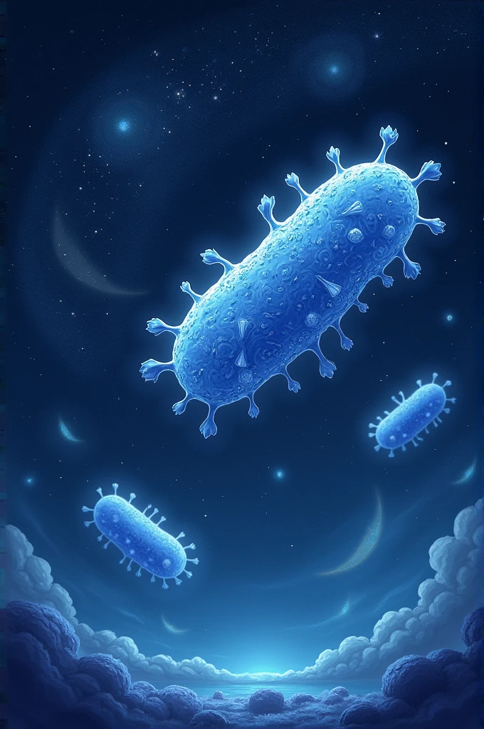 Drawing of the medicine shigella bacteria along with the starry night