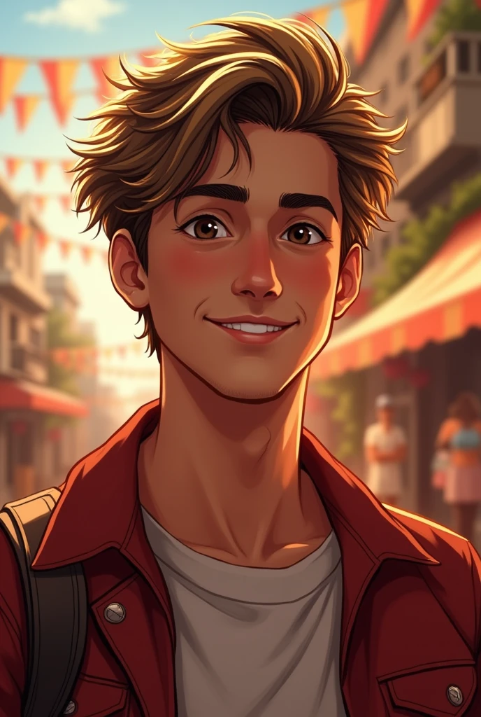 Give me a lively man with brown hair and blonde highlights