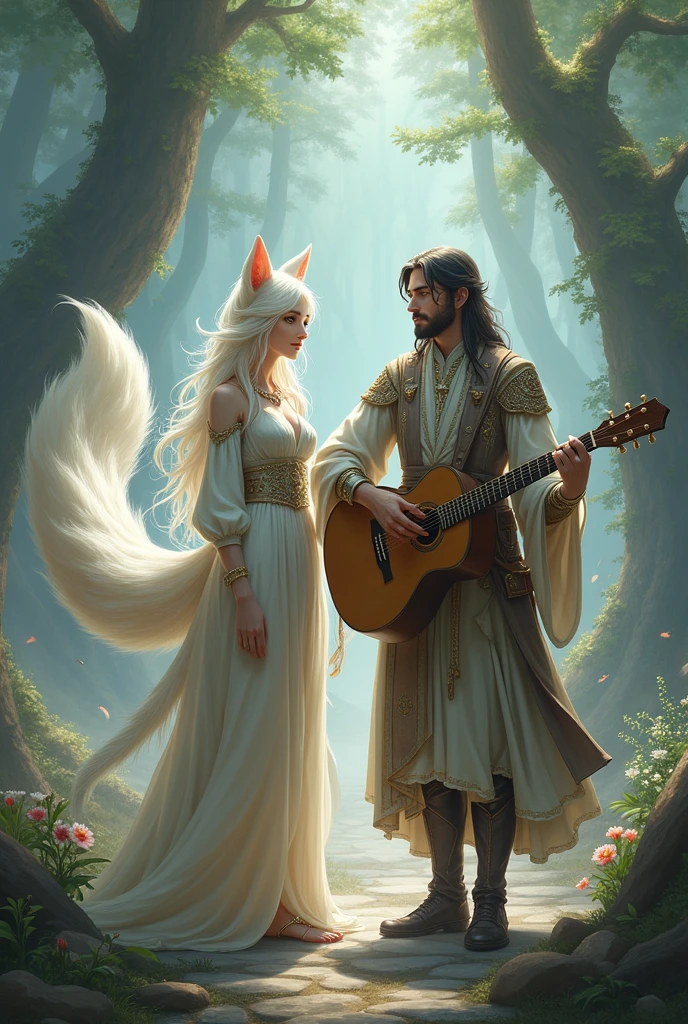 Girl with a Fox Tail 9 Tails Bard with a Guitar RPG.
