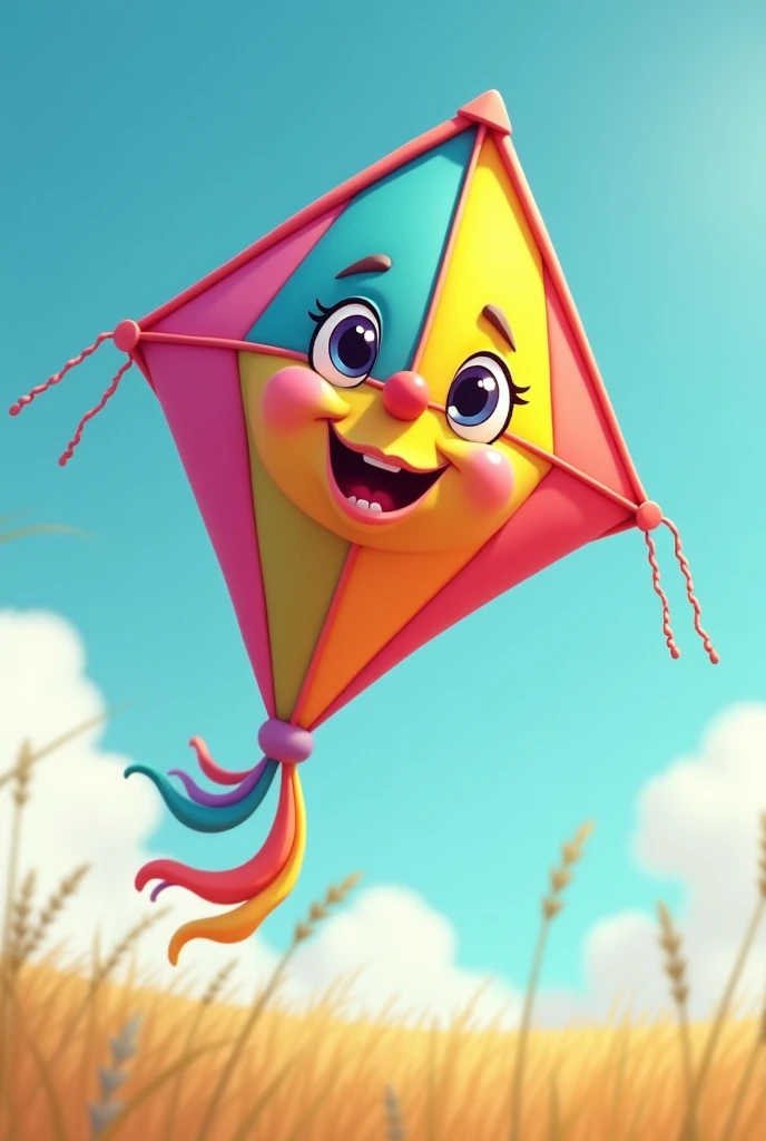 COLORED KITE WITH EYES WITHOUT TAIL AND WITH A SMILING MOUTH WITHOUT BASIC BOTTOM SWIN TAIL