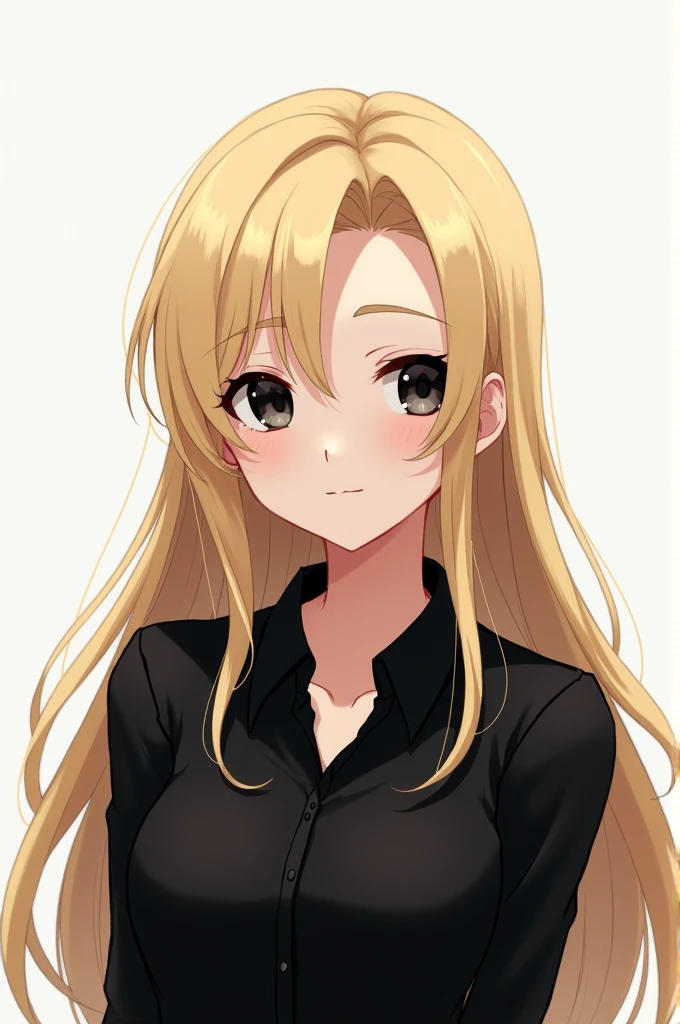 Female anime character blonde hair black shirt black eyes