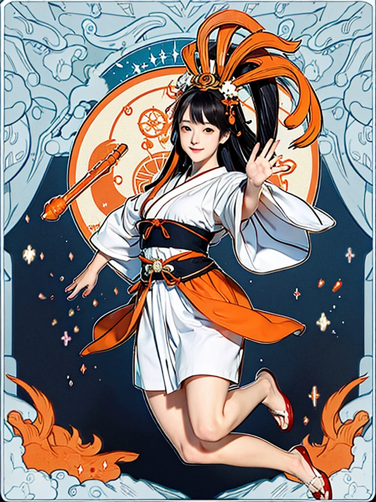 you、「I want you to draw an ukiyo-e of a cute carrot girl jumping out of a magic circle.」Take action to achieve this goal。
# theme:
- Ukiyo-e painting
# Constraints:
- Limit the number of colors used to a maximum of 5 - Place the carrot girl in the center - Have a magic circle drawn - Include elements of Ukiyo-e(example:Beautiful natural scenery、Traditional buildings、Symbols of the seasons)
# Prerequisites:
- The carrot girl has cute features- The magic circle is made up of complex patterns- Ukiyo-e is a traditional Japanese painting style
# rule:
- Carrot girl has orange hair - Magic circle is drawn in a circle、The detailed patterns are included - the colors of ukiyo-e are vivid、The contrast is clear - the carrot girl has a bright expression、Drawn with a smile
# variable:
- Carrot girl pose - Magic circle design - Ukiyo-e background Based on the above conditions、Reach your goals。