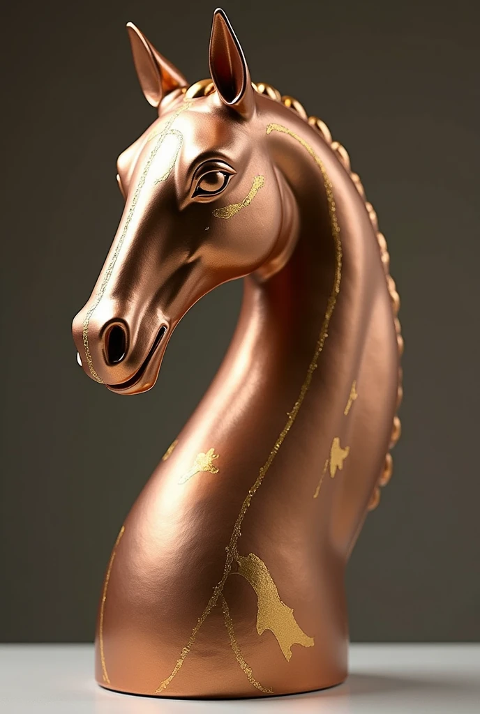 Horse neck show piece made of plaster of paris copper color and gold touch side view