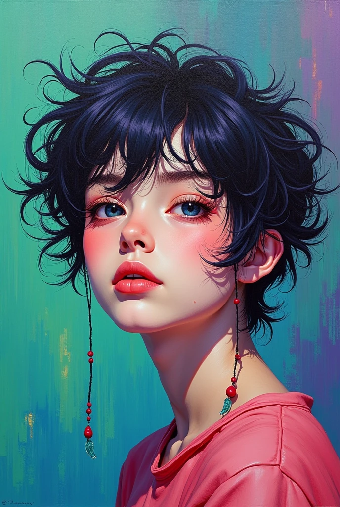 beautiful and colorful: Giru, 2, messy hair, oil painting, Perfect face beautiful with smooth skin perfect face, Green colors, blue, Additions of light purple and violet, Added in light red, intricate details, splash screen, 8k resolution, raw work, beautiful face, ArtStation Digital Painting Very Smooth Ink Flow: 8k resolution photorealistic masterpiece: Intricately detailed fluid gouache painting: by Jean Baptiste Mongué: calligraphy: acrylic: watercolor art, Professional photography, natural lighting, Maximalist photo illustration with volumetric lighting.: for Martin Bobzert:, complex, elegant, expansive, genial, wavy fur, Vibrating, Better quality details, realist, High Definition, high quality texture, epic lighting, Cinematographic film frame, 8k, Soft lighting, anime style, Masterful Card Advantage, Random colored art, oil painting, colors blue yellow, light violet and violet color additions, Added in light red, intricate details, splash screen, 8k resolution, raw work, artstation digital painting Very smooth ink flow: 8k resolution photorealistic masterpiece: Intricately detailed fluid gouache painting: by Jean Baptiste Mongué: calligraphy: acrylic: watercolor art, Professional photography, natural lighting, Maximalist photo illustration with volumetric lighting.: for Martin Bobzert:, complex, elegant, expansive, genial, Vibrating