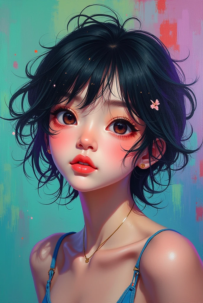 beautiful and colorful: Giru, 2, messy hair, oil painting, Perfect face beautiful with smooth skin perfect face, Green colors, blue, Additions of light purple and violet, Added in light red, intricate details, splash screen, 8k resolution, raw work, beautiful face, ArtStation Digital Painting Very Smooth Ink Flow: 8k resolution photorealistic masterpiece: Intricately detailed fluid gouache painting: by Jean Baptiste Mongué: calligraphy: acrylic: watercolor art, Professional photography, natural lighting, Maximalist photo illustration with volumetric lighting.: for Martin Bobzert:, complex, elegant, expansive, genial, wavy fur, Vibrating, Better quality details, realist, High Definition, high quality texture, epic lighting, Cinematographic film frame, 8k, Soft lighting, anime style, Masterful Card Advantage, Random colored art, oil painting, colors blue yellow, light violet and violet color additions, Added in light red, intricate details, splash screen, 8k resolution, raw work, artstation digital painting Very smooth ink flow: 8k resolution photorealistic masterpiece: Intricately detailed fluid gouache painting: by Jean Baptiste Mongué: calligraphy: acrylic: watercolor art, Professional photography, natural lighting, Maximalist photo illustration with volumetric lighting.: for Martin Bobzert:, complex, elegant, expansive, genial, Vibrating