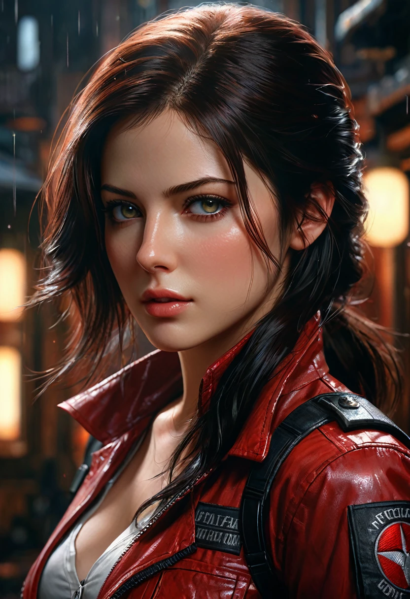 Claire Redfield Resident Evil, oil painting portrait, art by Ana Bocek, Michael Komarck, andreas rocha, intricately detailed fluid gouache painting, sensual and alluring, in her 30's, long black hair, stunnigly beautiful, perfect eyes, Procreate, depth of field, ray tracing, whimsical, detailed, highly detailed :: vibrant :::production cinematic character render :: ultra high quality model soft lighting :: mystical indirect light