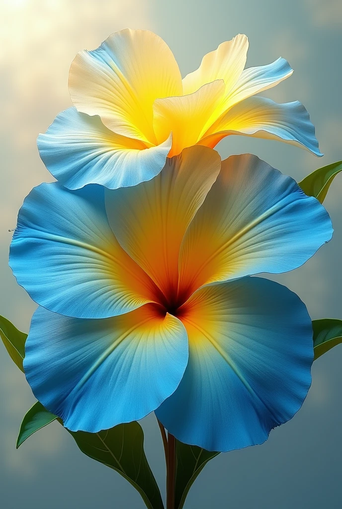 work of art, best qualityer, high resolution. A plant whose flowers are two colors: azul e amarelo.