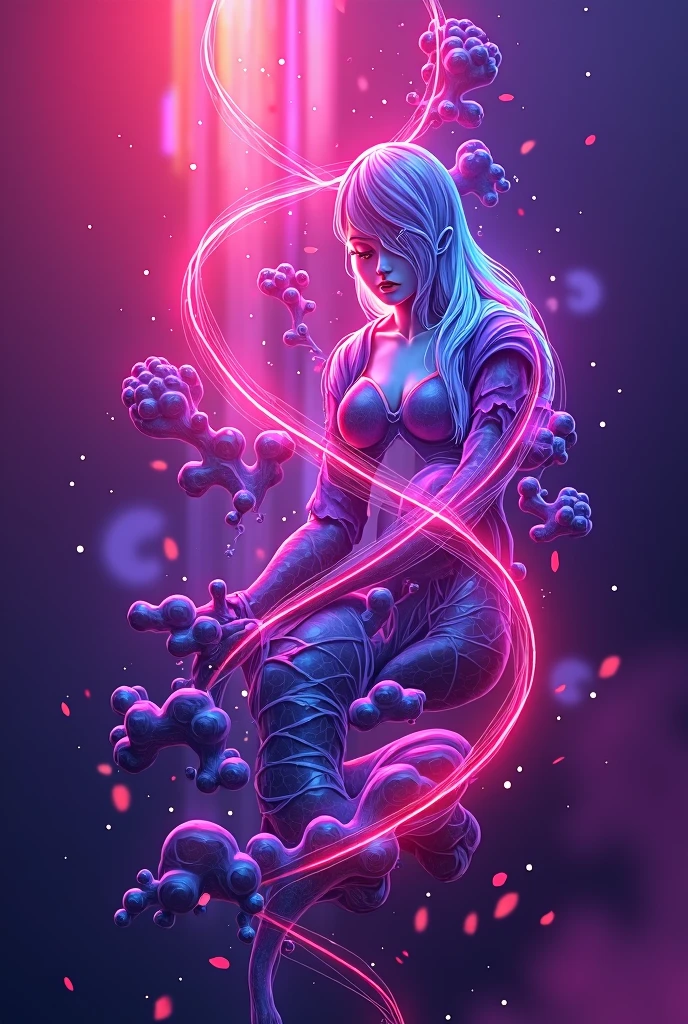 Abstract neon style drawings, with purple and pink background