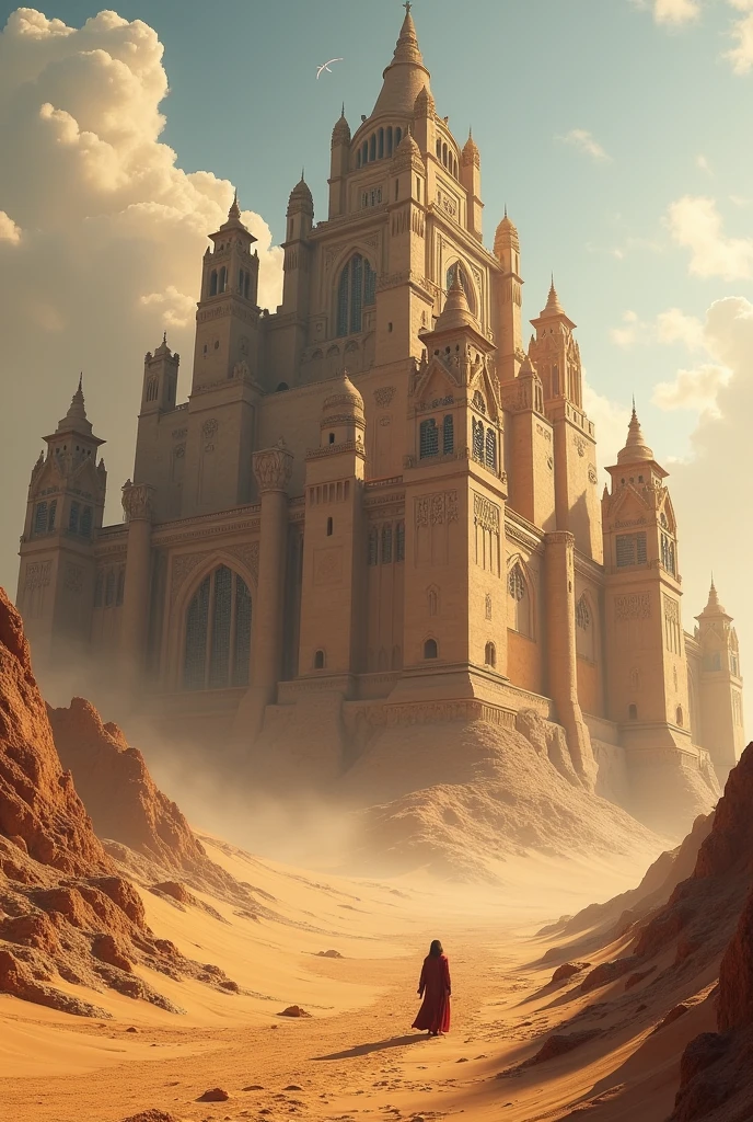 Make me a gigantic castle in a desert