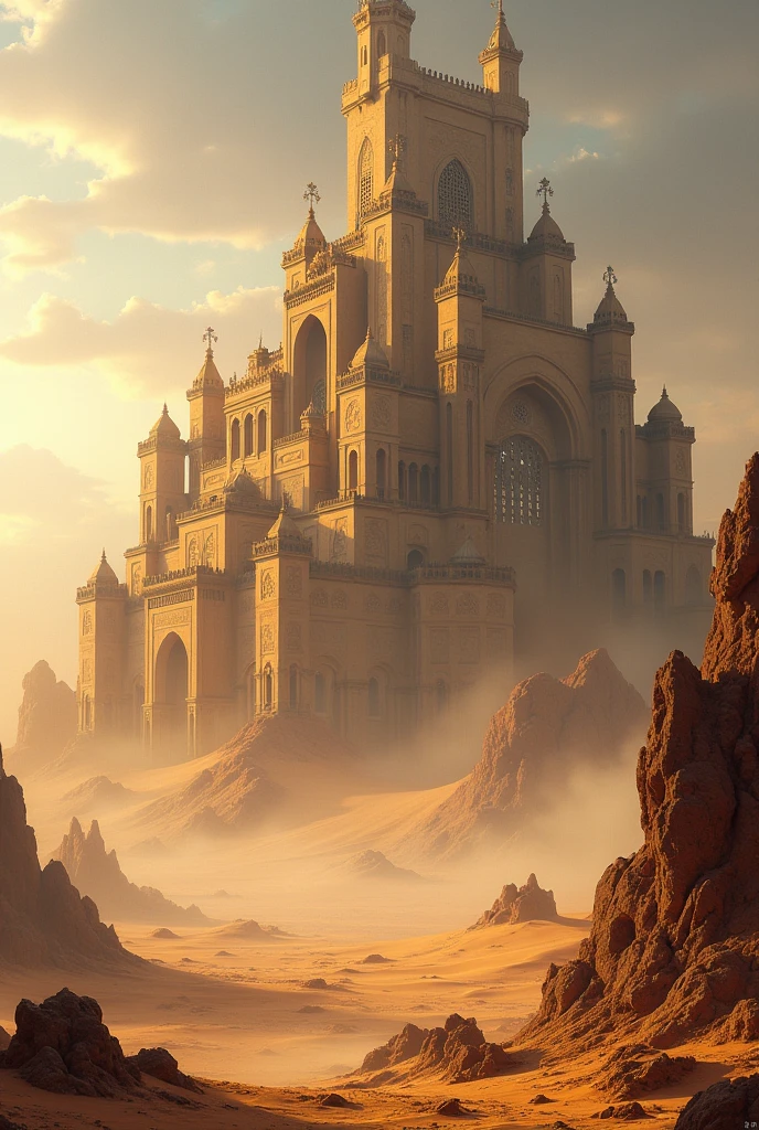 Make me a gigantic castle in a desert
