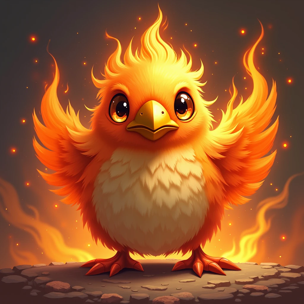 Cute monster bird with fire element