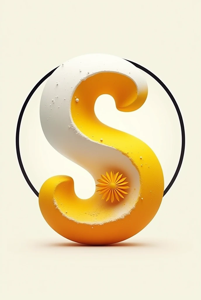 A letra "S" that starts snowy white and ends yellow, and in its first curvature on the right side there is a snow symbol proportional to this curve and in the other lower curvature on the left side a sun with the same characteristics as the snow symbol, and a black circle surrounding all.