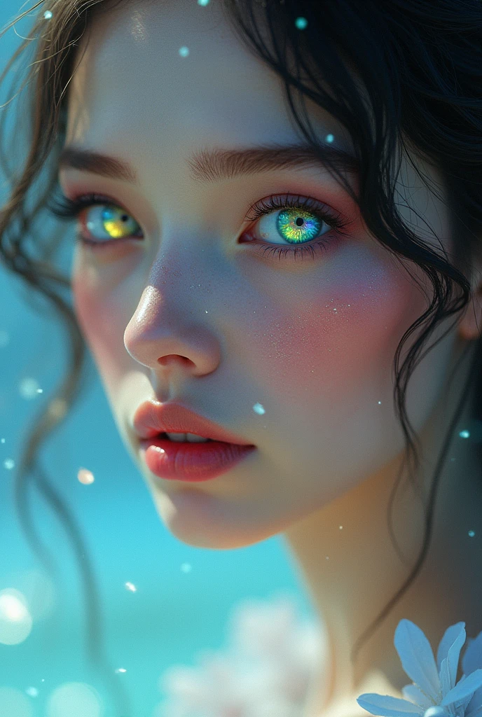 Woman with unreal beauty with unique colors in her eyes 


