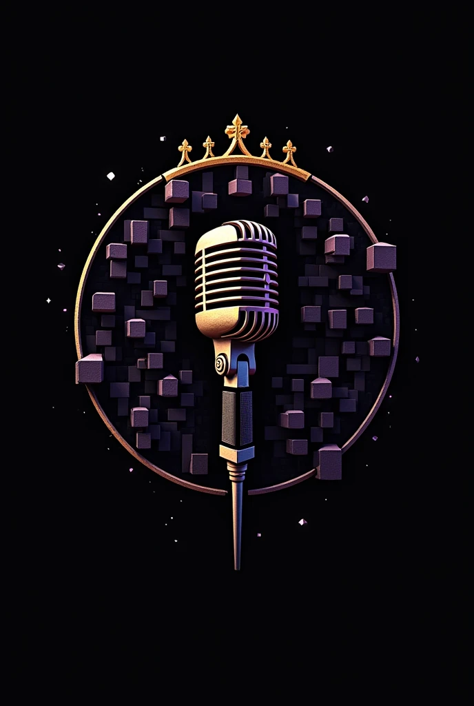 - Form: Black circle with a stylized microphone in the center.
- Microphone: Stylized with curved and ornamental lines reminiscent of Gothic architecture.
- Minecraft blocks: Creatively arranged on the microphone base, forming a "corona".
- Text: "Dead Singer" in a modern and minimalist typography, with a touch of elegance and sophistication.
- Colors: negro, purple and gold.
- Details: The microphone and Minecraft blocks have gold details, while the text and some additional details have a hint of purple.