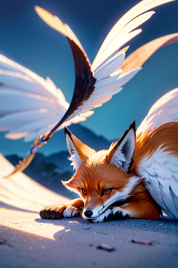 Fox with wings, background dreamland