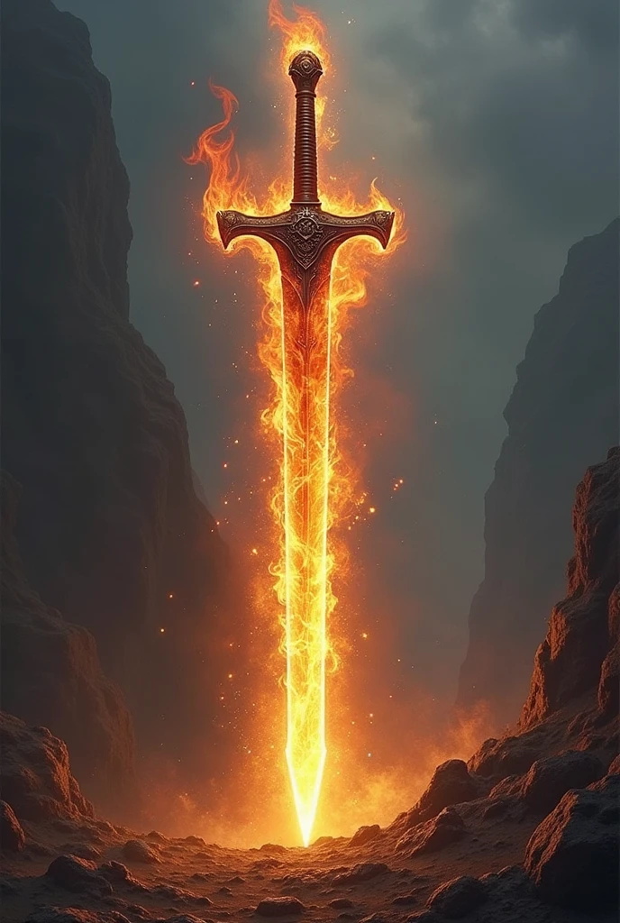 An image that a flaming sword (excalibur) majestic intertwine with a (rifle) Rifle