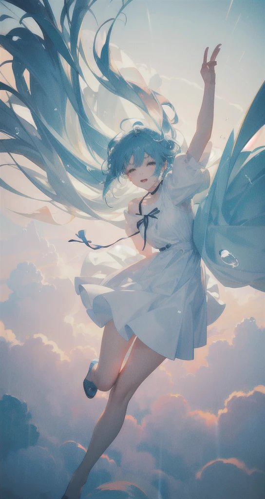 masterpiece, Highest quality, Movie stills, One girl, Floating in the sky, cloud girl, cloud, (close:1.1), bright, Happy, fun, Soft lighting, (Bauhaus, shape, OK, Abstract:1.1)rain