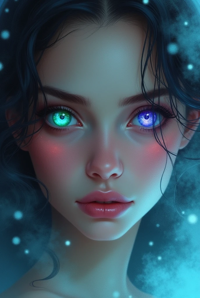 Book cover with woman with unique colors in her eyes