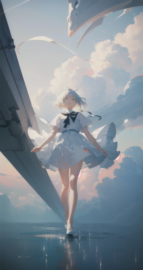 masterpiece, Highest quality, Movie stills, One girl, Floating in the sky, cloud girl, cloud, (close:1.1), bright, Happy, fun, Soft lighting, (Bauhaus, shape, OK, Abstract:1.1)rain