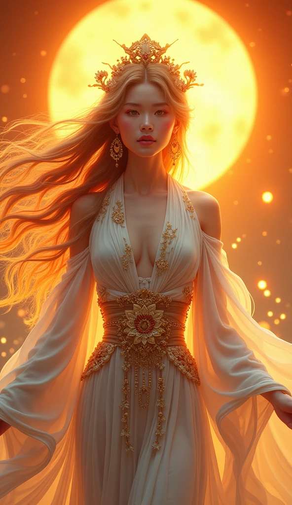 The very beautiful goddess Amaterasu, whole body, sun goddess