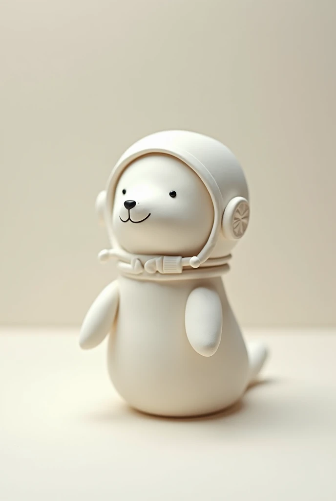 Image of a simple clay figure of a white seal with an astronaut hat 