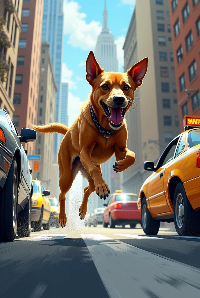 a drawing of a dog running between cars for me to draw