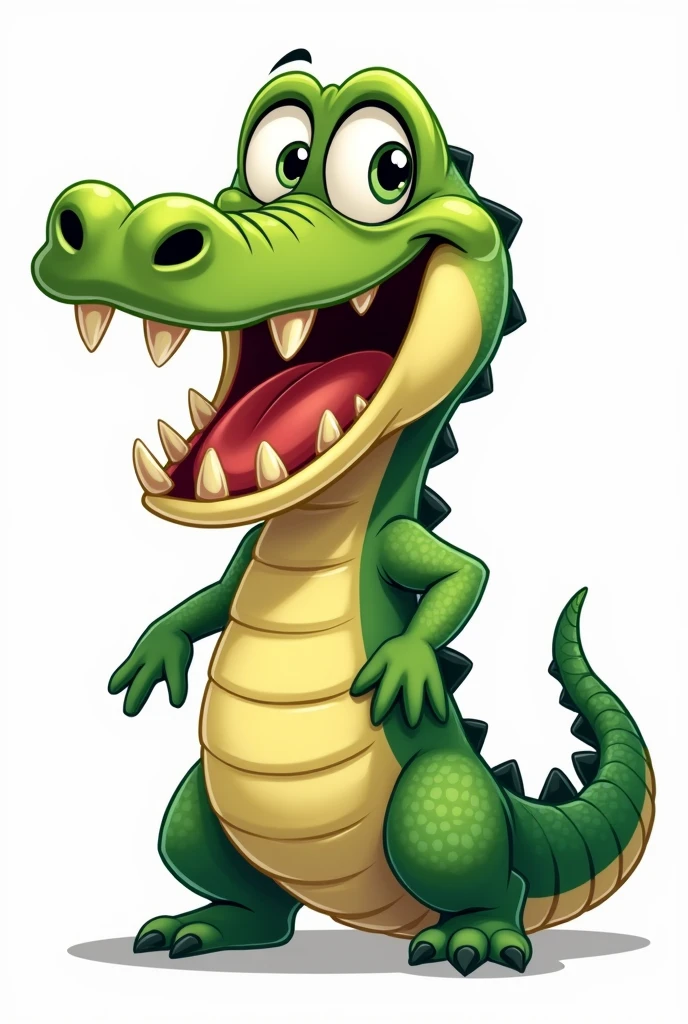 Cartoon of adult crocodile with open mouth on white background