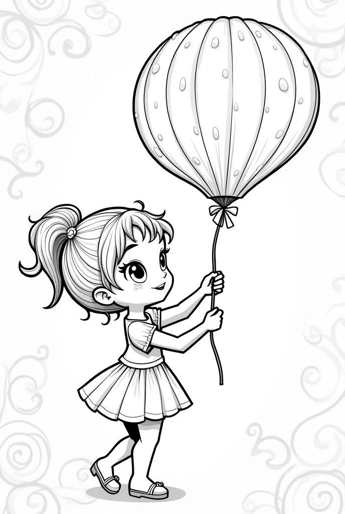 Generate a coloring page of a girl with a magic balloon