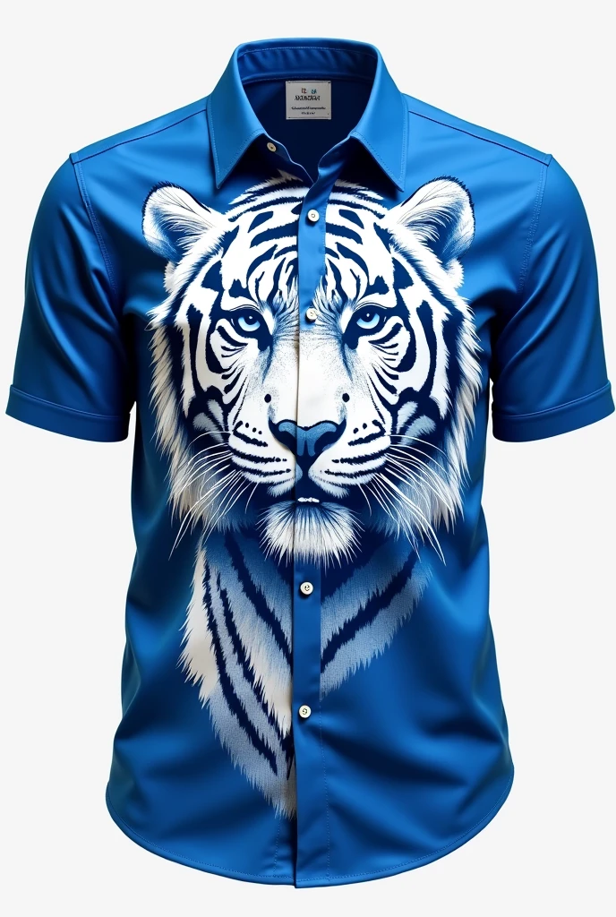 Create a simple interclass shirt in blue and white with a white tiger print