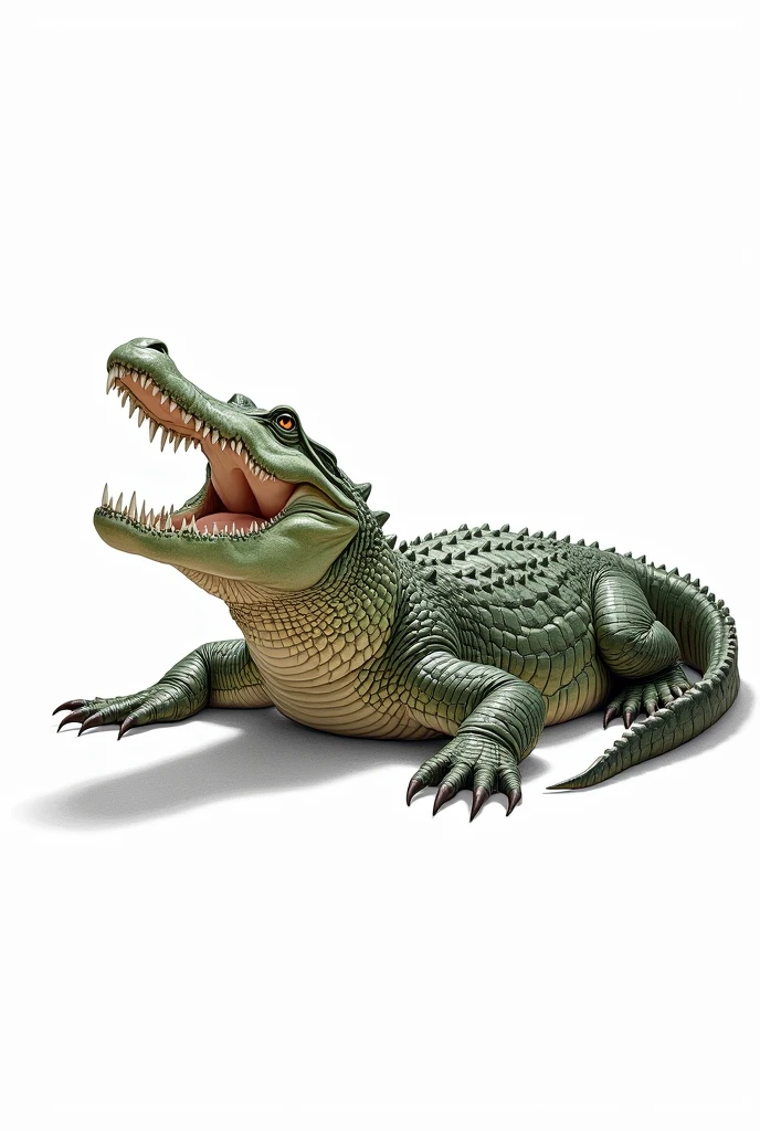 Drawing of an  crocodile lying with its mouth open on a white background