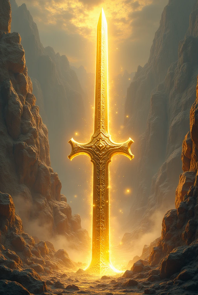 a big gold sword into rock background of  kindgom of heaven 
