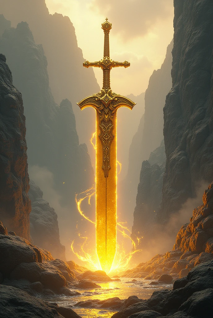 a big gold sword into rock background of  kindgom of heaven 