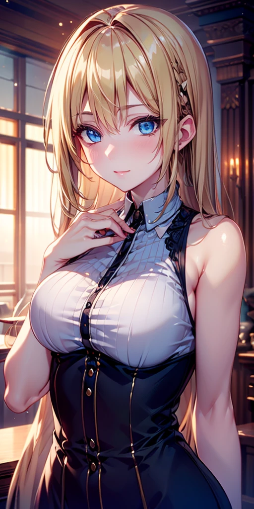 portrait, Practical, elegant adult woman, blue eyes, Blonde Hair, 4K resolution, High quality CG, Beautiful CG, Soft Light