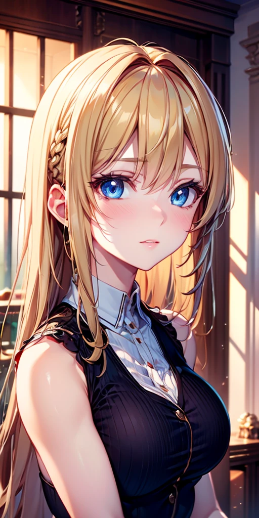 portrait, Practical, elegant adult woman, blue eyes, Blonde Hair, 4K resolution, High quality CG, Beautiful CG, Soft Light