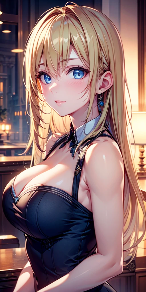 portrait, Practical, elegant adult woman, blue eyes, Blonde Hair, 4K resolution, High quality CG, Beautiful CG, Soft Light