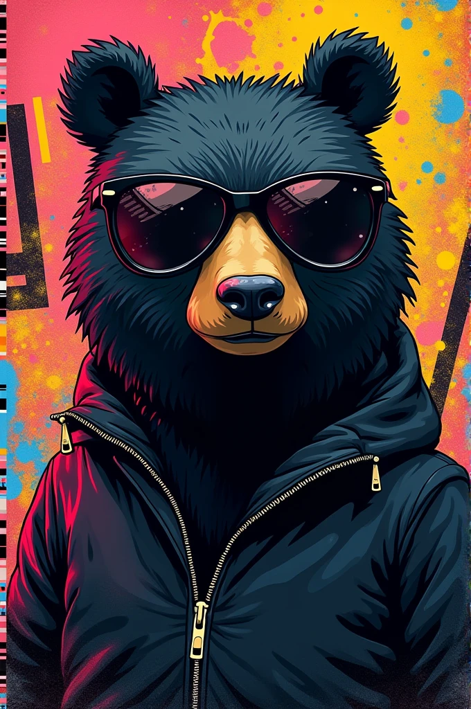 Hiphop bear drawing with black glasses